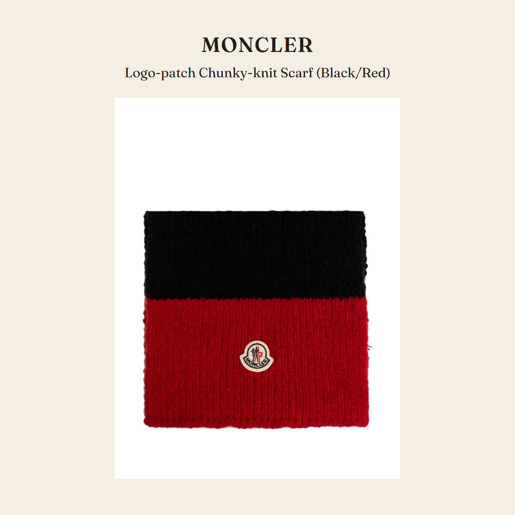 몽클레르(Moncler) Logo-patch Chunky-knit Scarf (Black/Red) 스카프 - 영국 정품 직수입 | Lhea UK(레아영국)