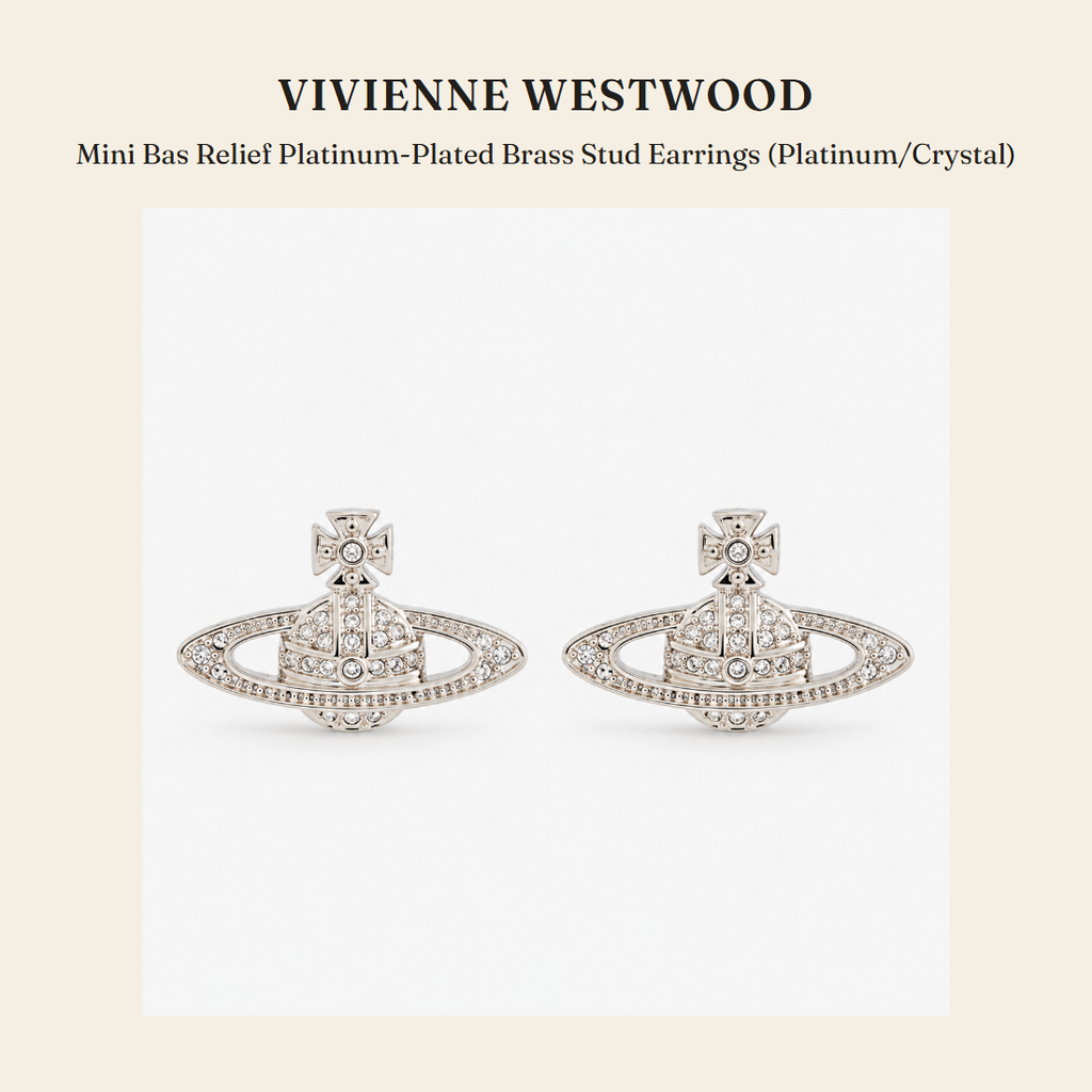 비비안 웨스트우드(Vivienne Westwood) Mini Bas Relief Platinum-Plated Brass Stud Earrings (Platinum/Crystal) 주얼리 - 영국 정품 직수입 | Lhea UK(레아영국)