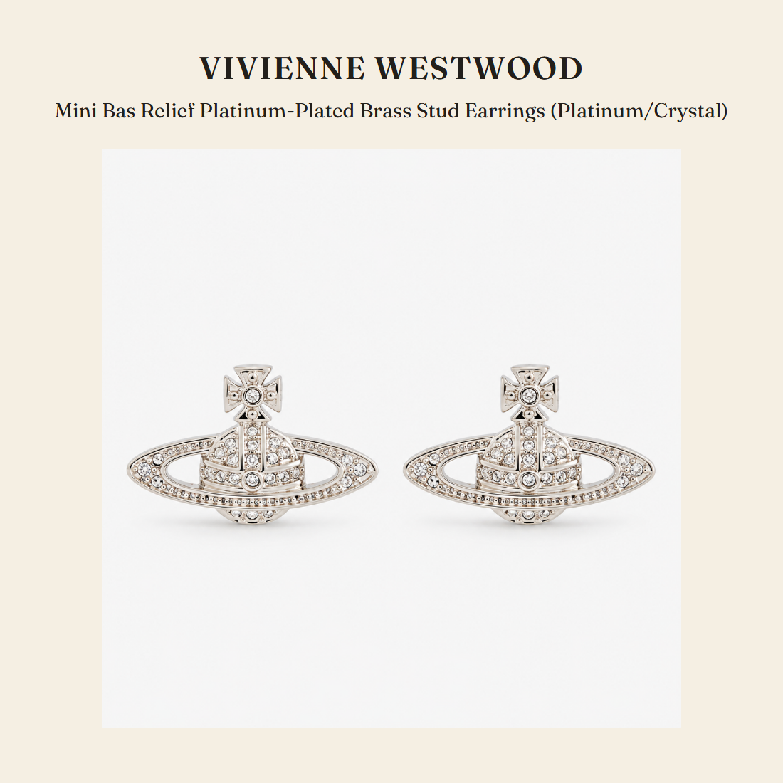 비비안 웨스트우드(Vivienne Westwood) Mini Bas Relief Platinum-Plated Brass Stud Earrings (Platinum/Crystal) 주얼리 - 영국 정품 직수입 | Lhea UK(레아영국)