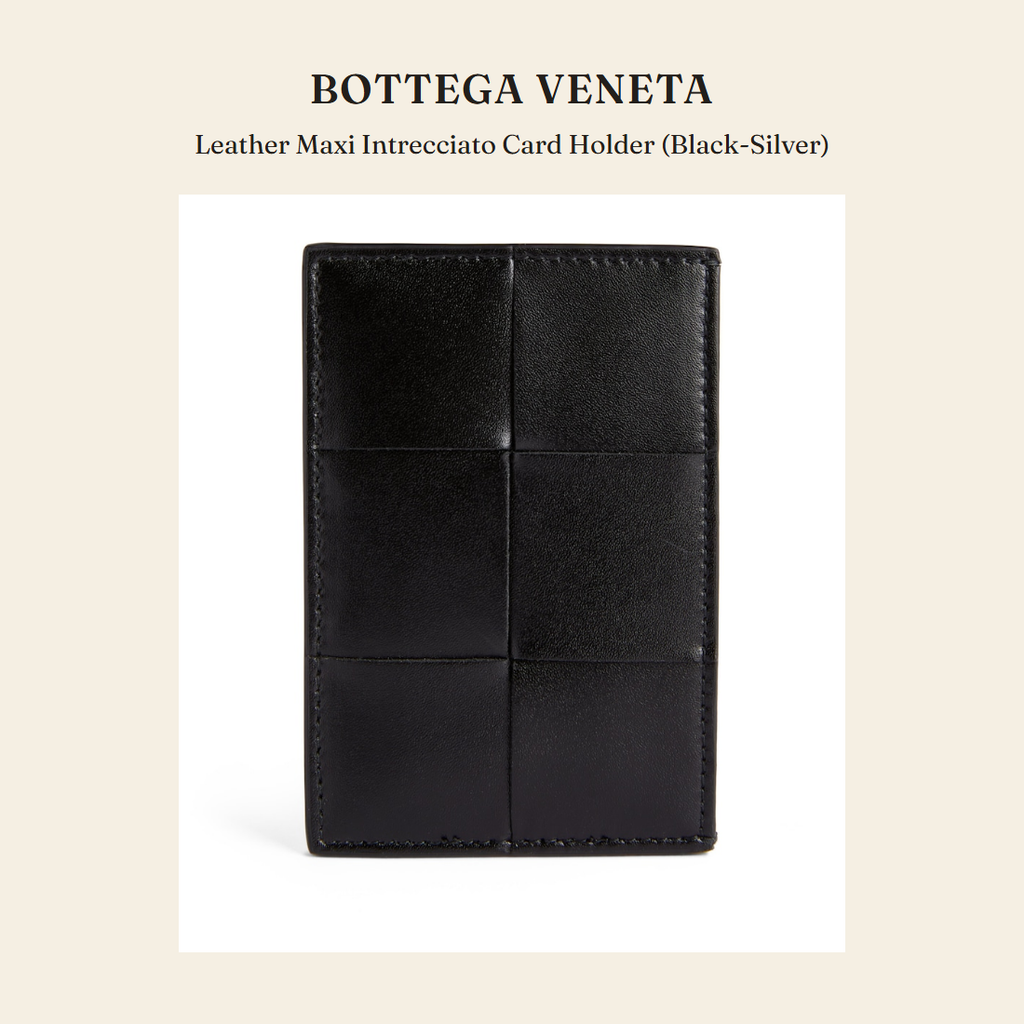 보테가 베네타(Bottega Veneta) Leather Maxi Intrecciato Card Holder (Black-Silver) 지갑 - 영국 정품 직수입 | Lhea UK(레아영국)