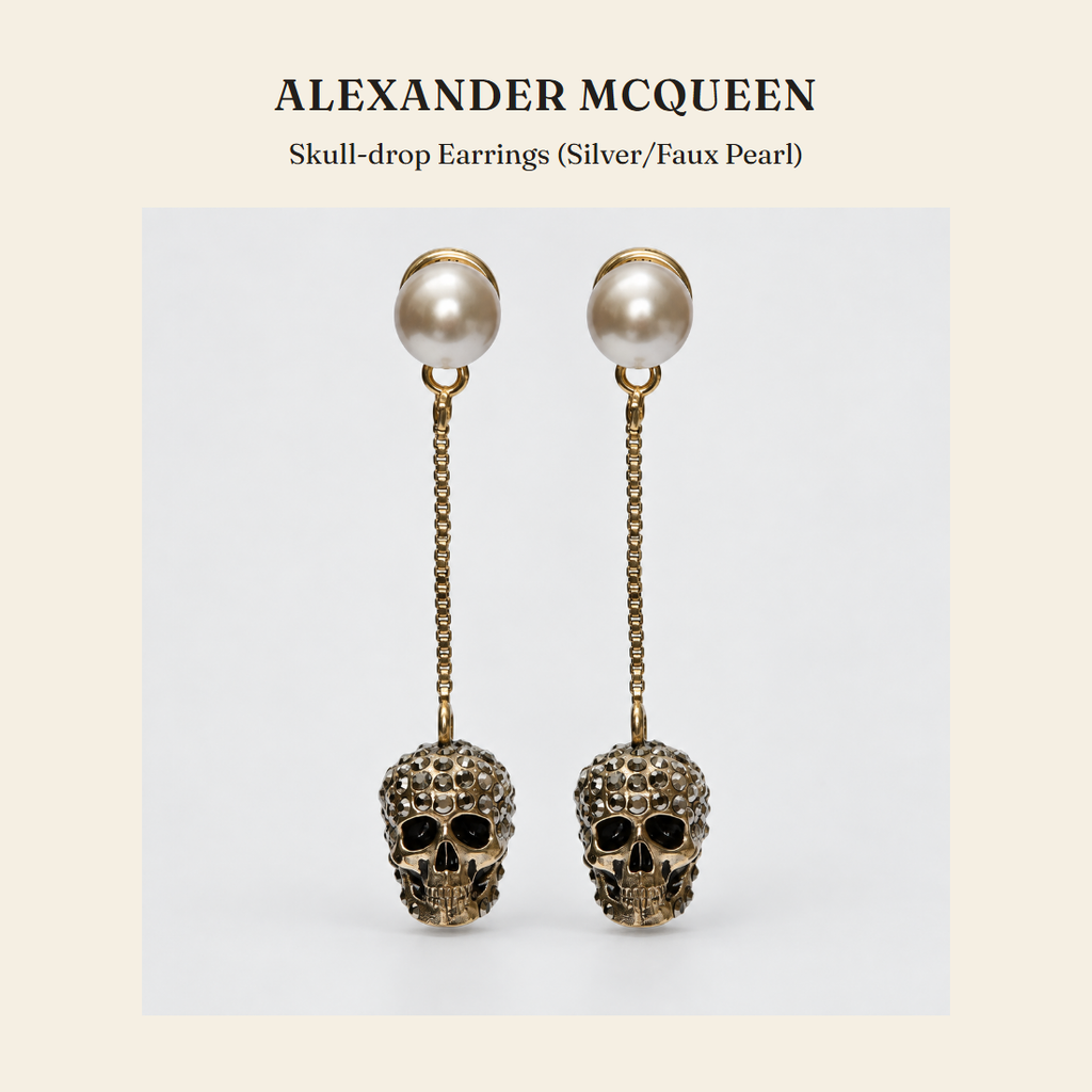 알렉산더 맥퀸(Alexander McQueen) Skull-drop Earrings (Silver/Faux Pearl) 주얼리 - 영국 정품 직수입 | Lhea UK(레아영국)