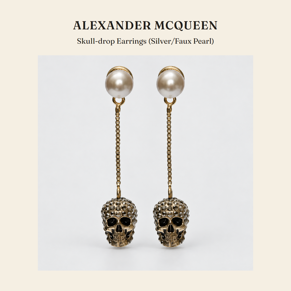 알렉산더 맥퀸(Alexander McQueen) Skull-drop Earrings (Silver/Faux Pearl) 주얼리 - 영국 정품 직수입 | Lhea UK(레아영국)