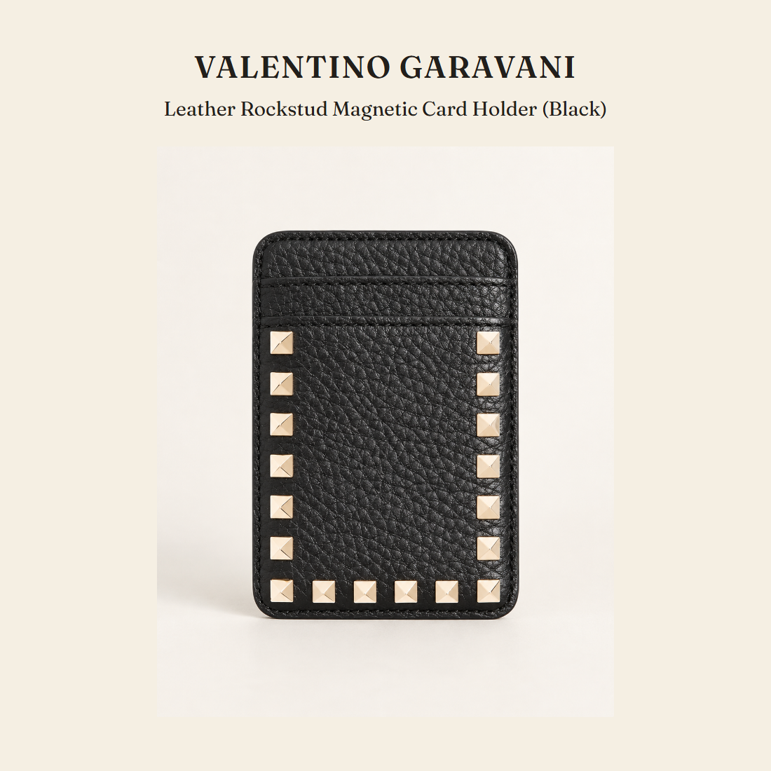 발렌티노 가라바니(Valentino Garavani) Leather Rockstud Magnetic Card Holder (Black) 지갑 - 영국 정품 직수입 | Lhea UK(레아영국)