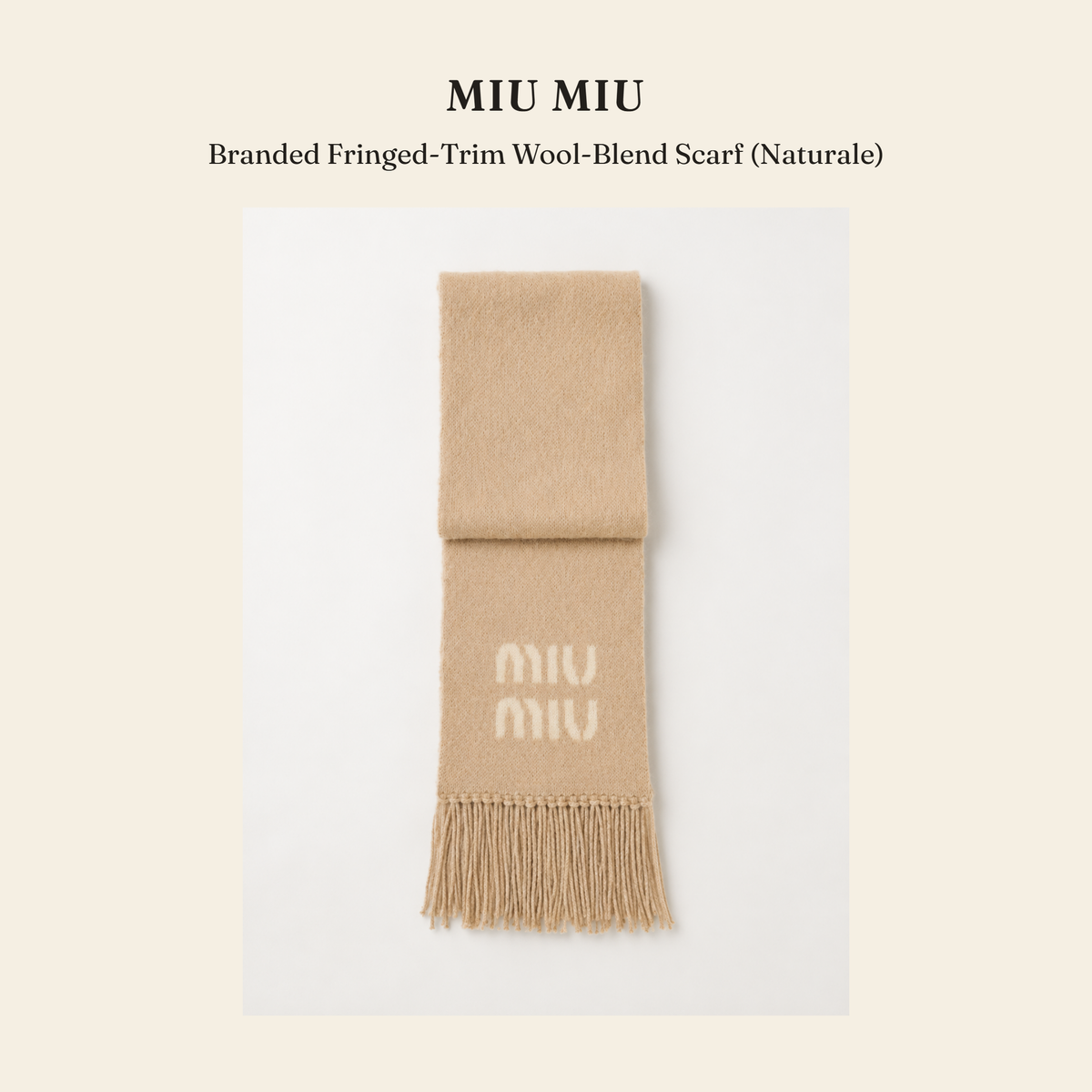미우미우(Miu Miu) Branded Fringed-Trim Wool-Blend Scarf (Naturale) 스카프 - 영국직구 정품 | 레아영국