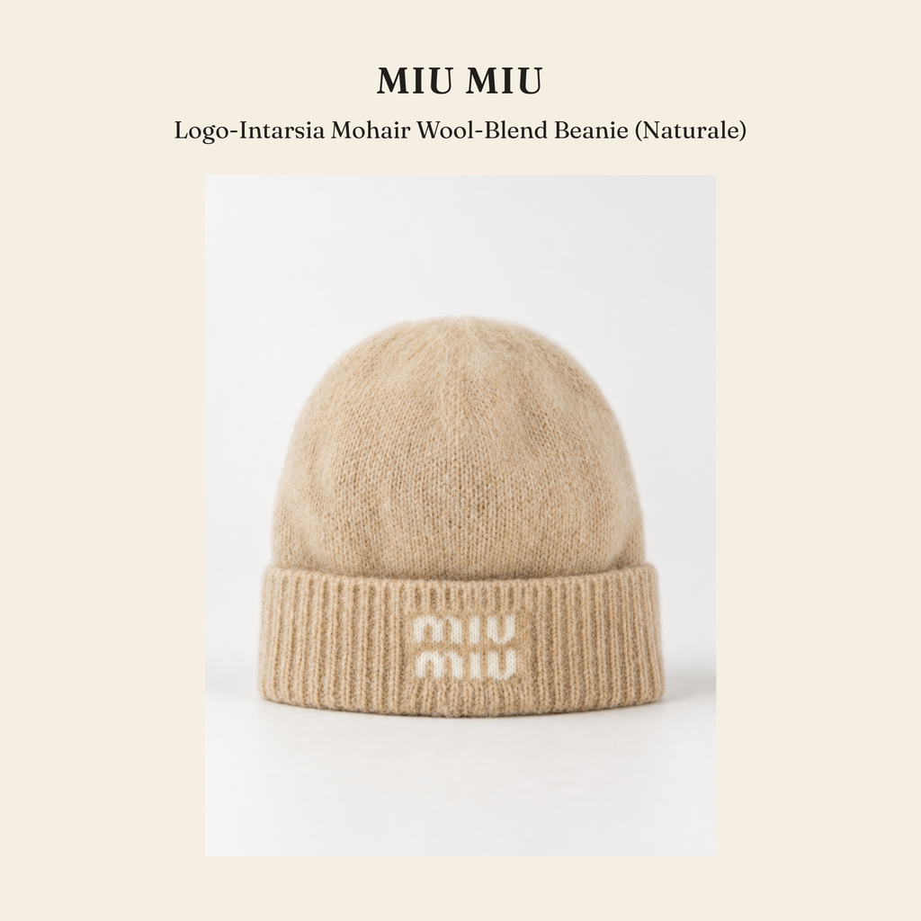 미우미우(Miu Miu) Logo-Intarsia Mohair Wool-Blend Beanie (Naturale) 모자 - 영국직구 정품 | 레아영국