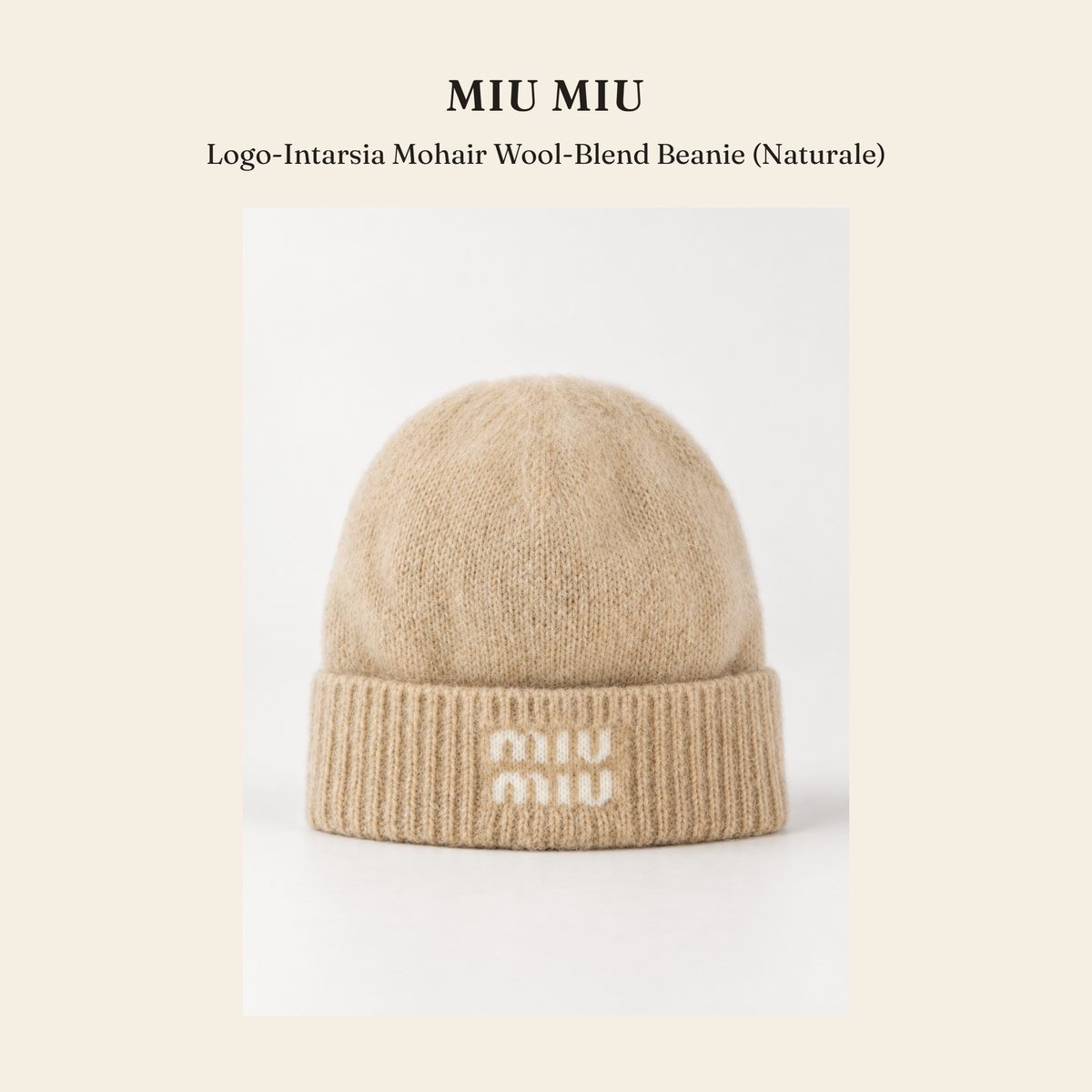 미우미우(Miu Miu) Logo-Intarsia Mohair Wool-Blend Beanie (Naturale) 모자 - 영국직구 정품 | 레아영국