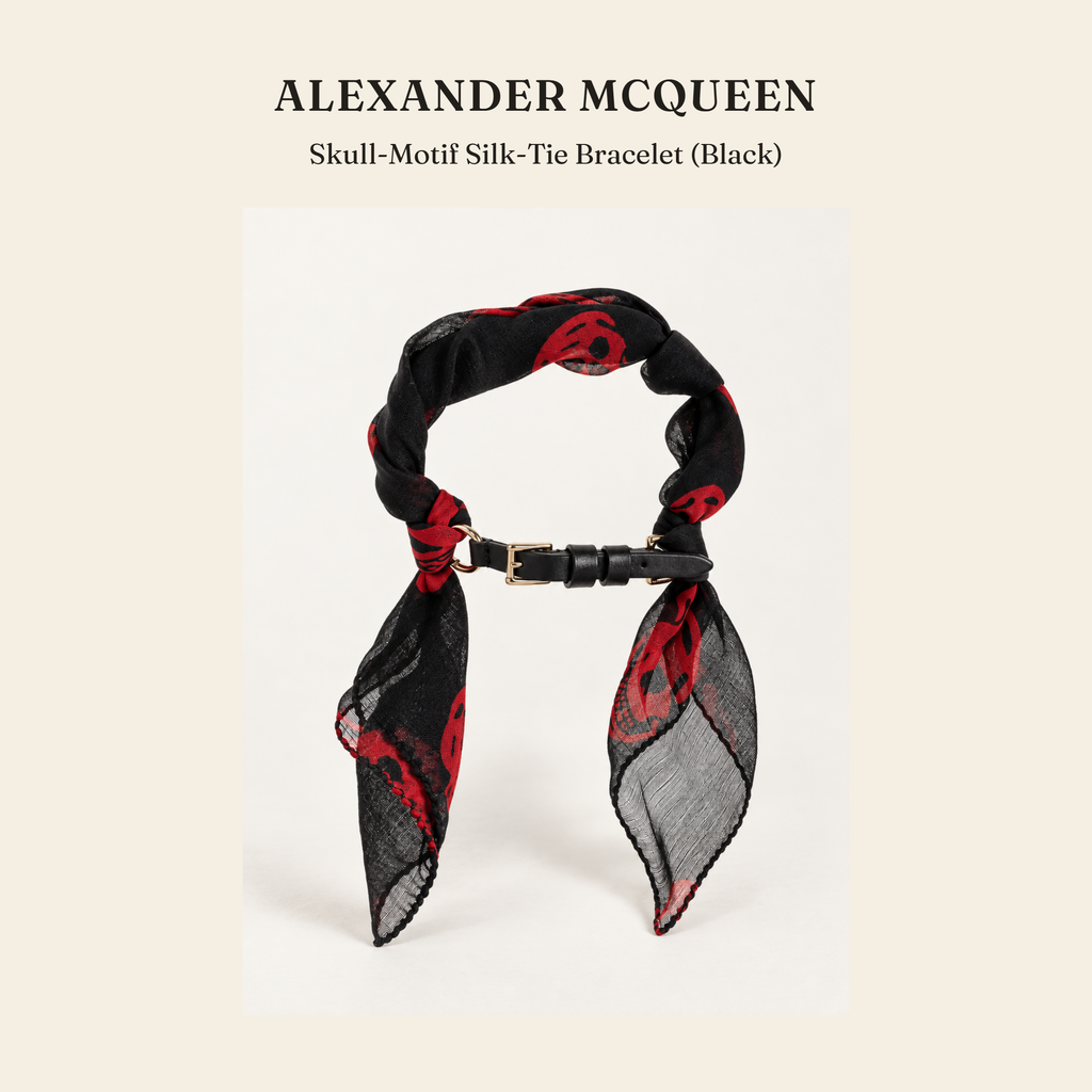 알렉산더 맥퀸(Alexander McQueen) Skull-Motif Silk-Tie Bracelet (Black) 주얼리 - 영국직구 정품 | 레아영국