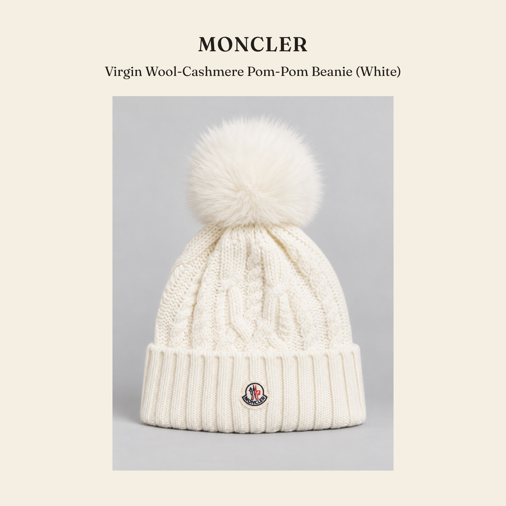 몽클레르(Moncler) Virgin Wool-Cashmere Pom-Pom Beanie (White) 모자 - 영국직구 정품 | 레아영국