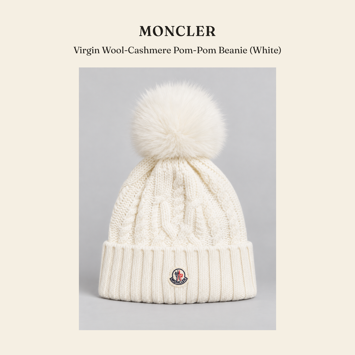몽클레르(Moncler) Virgin Wool-Cashmere Pom-Pom Beanie (White) 모자 - 영국직구 정품 | 레아영국