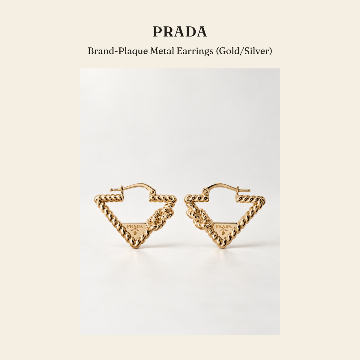 프라다(Prada) Brand-Plaque Metal Earrings (Gold/Silver) - 영국직구 정품 | 레아영국