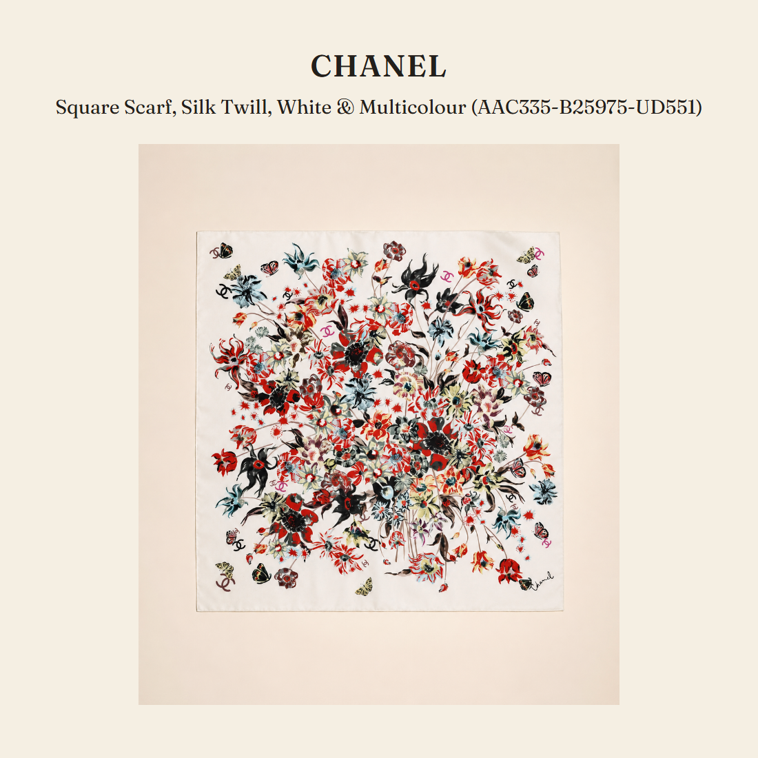 샤넬(Chanel) Square Scarf, Silk Twill, White & Multicolour (AAC335-B25975-UD551) 스카프 - 영국 정품 직수입 | Lhea UK(레아영국)