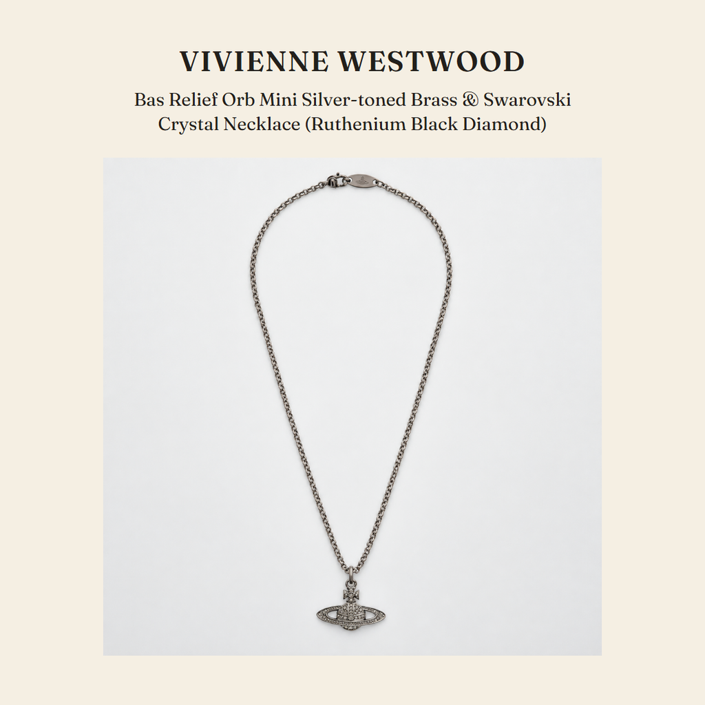 Vivienne Westwood Bas Relief Orb Mini Silver-toned Brass & Swarovski Crystal Necklace (Ruthenium Black Diamond) 주얼리 - 영국 정품 직수입 | Lhea UK(레아영국)