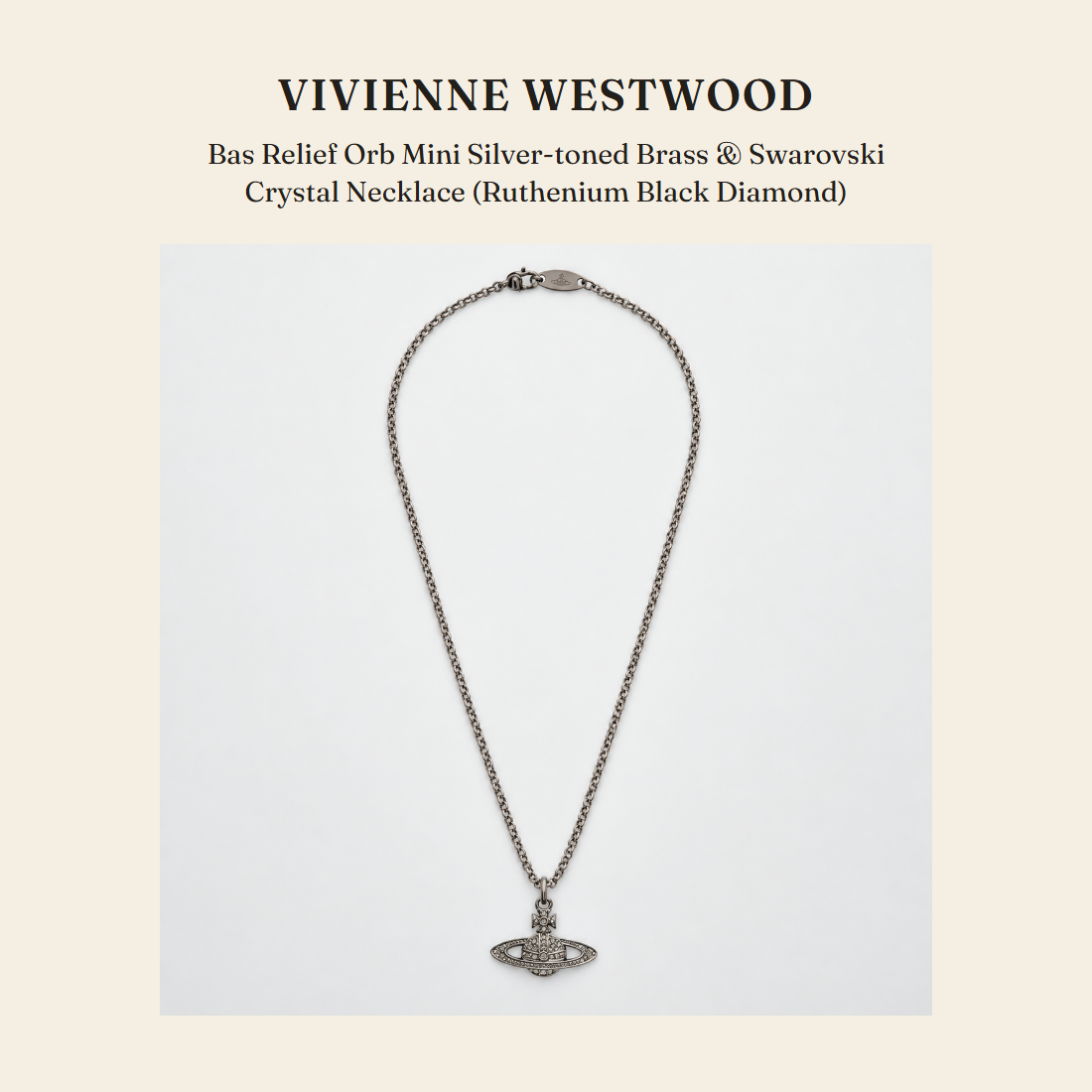 Vivienne Westwood Bas Relief Orb Mini Silver-toned Brass & Swarovski Crystal Necklace (Ruthenium Black Diamond) 주얼리 - 영국 정품 직수입 | Lhea UK(레아영국)