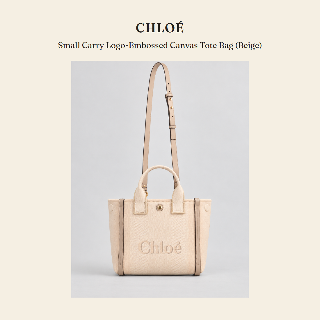 클로에(Chloé) Small Carry Logo-Embossed Canvas Tote Bag (Beige) 토트백 - 영국 정품 직수입 | Lhea UK(레아영국)