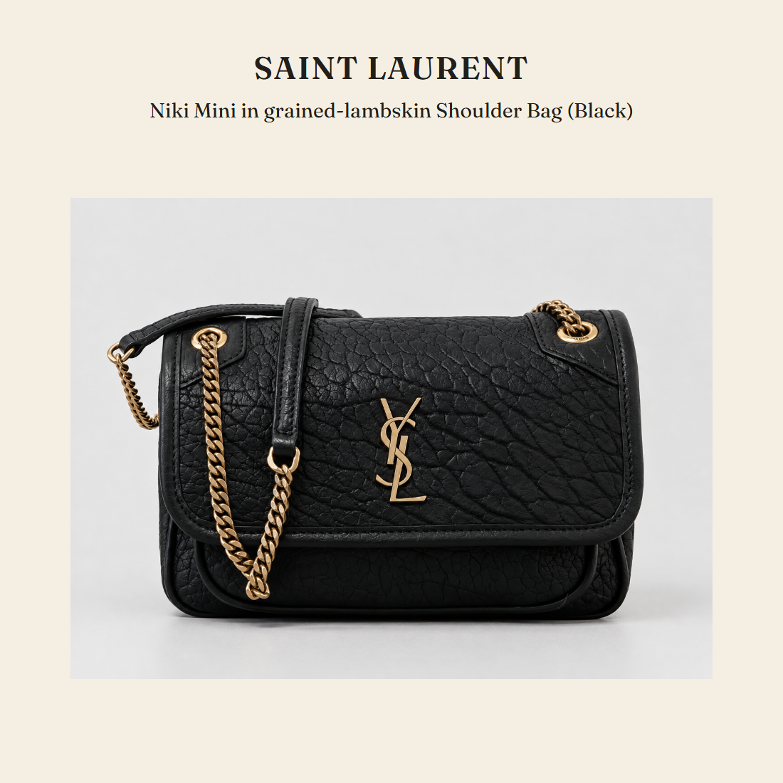 생로랑(Saint Laurent) Niki Mini in grained-lambskin Shoulder Bag (Black) 숄더백 - 영국 정품 직수입 | Lhea UK(레아영국)