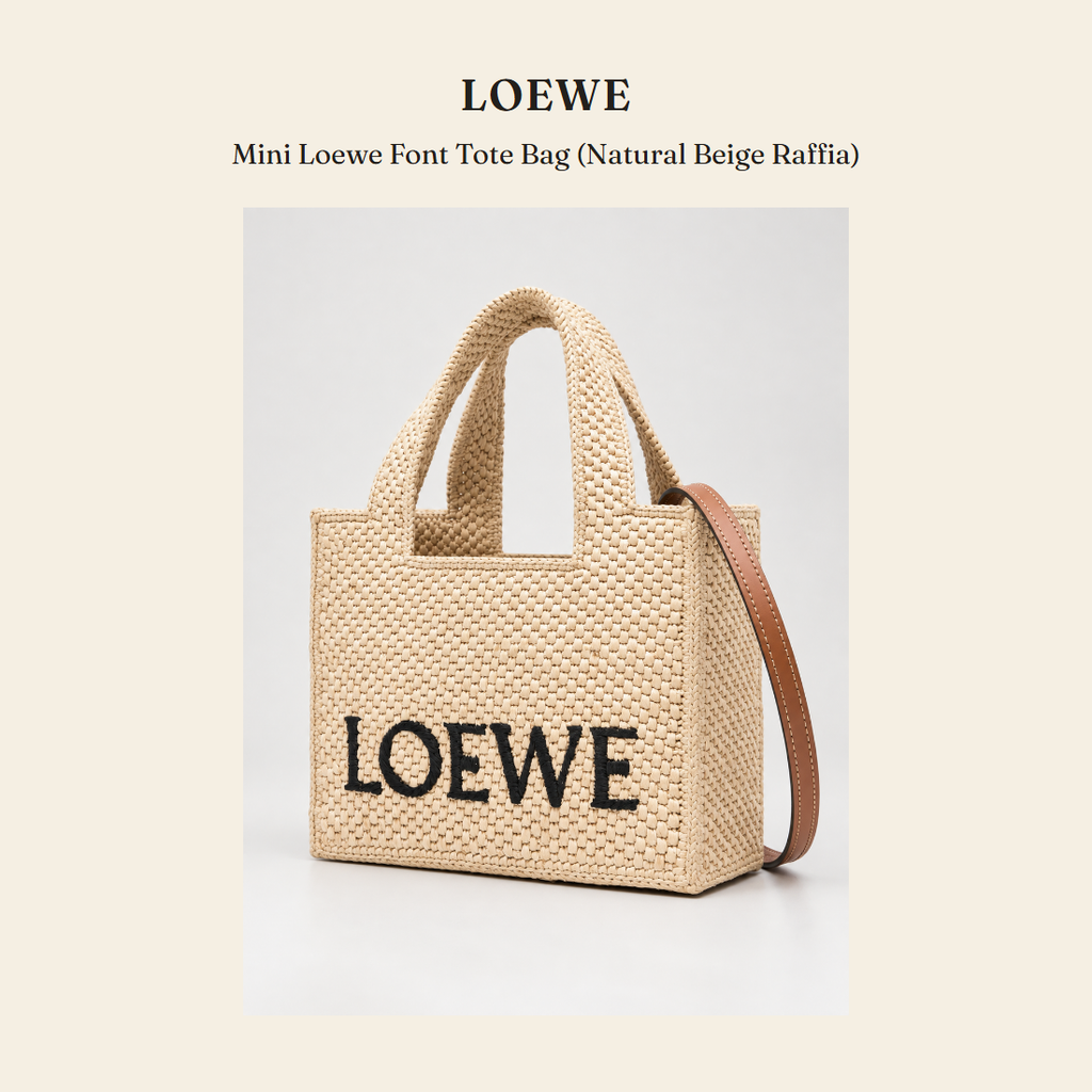 로에베(Loewe) Mini Loewe Font Tote Bag (Natural Beige Raffia) 토트백 - 영국 정품 직수입 | Lhea UK(레아영국)