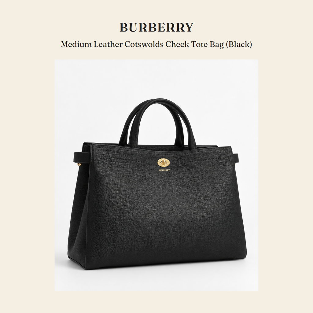 버버리(Burberry) Medium Leather Cotswolds Check Tote Bag (Black) 토트백 - 영국 정품 직수입 | Lhea UK(레아영국)