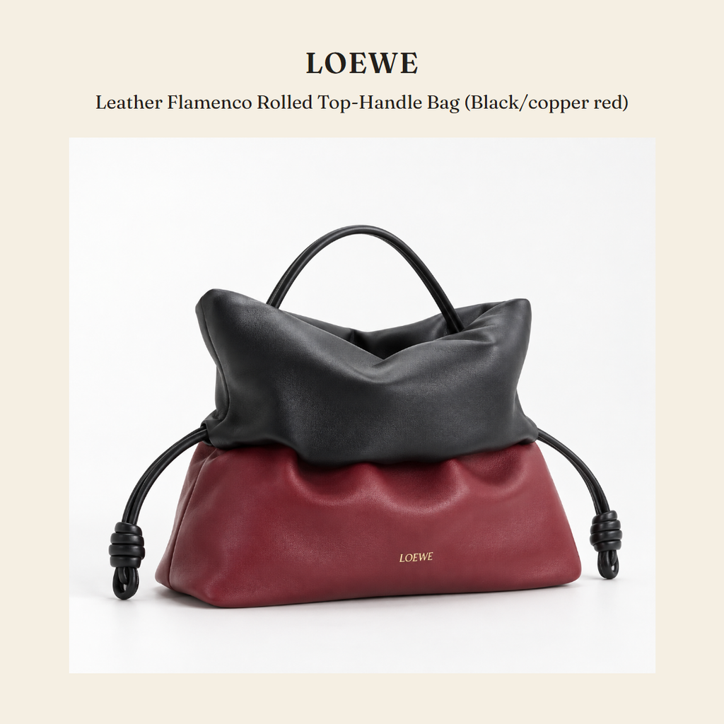 로에베(Loewe) Leather Flamenco Rolled Top-Handle Bag (Black/copper red) - 영국 정품 직수입 | Lhea UK(레아영국)