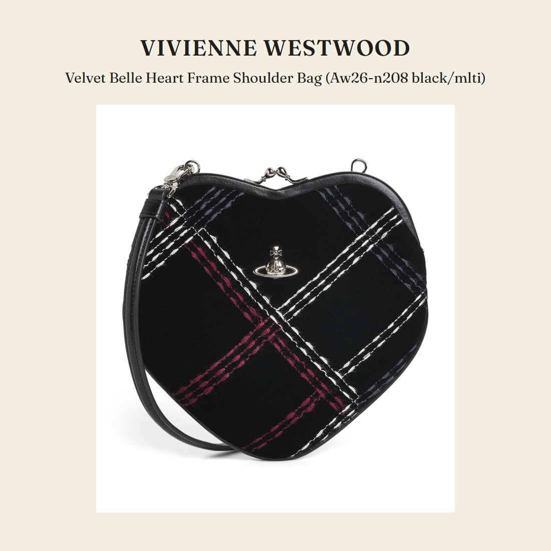 비비안 웨스트우드(Vivienne Westwood) Velvet Belle Heart Frame Shoulder Bag (Aw26-n208 black/mlti) 숄더백 - 영국 정품 직수입 | Lhea UK(레아영국)