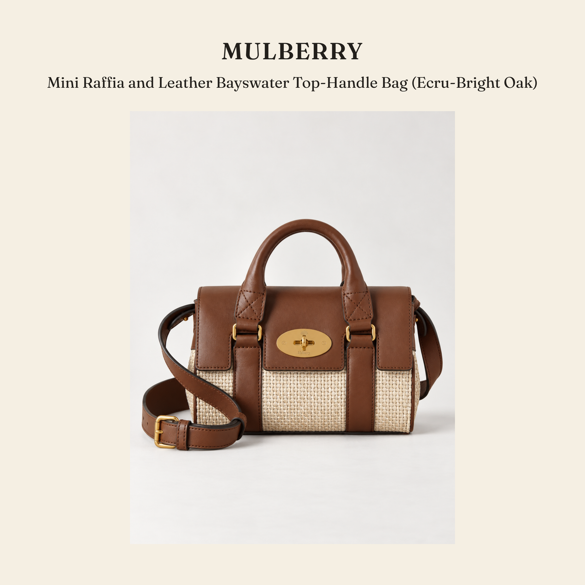 멀버리(Mulberry) Mini Raffia and Leather Bayswater Top-Handle Bag (Ecru-Bright Oak) - 영국직구 정품 | 레아영국