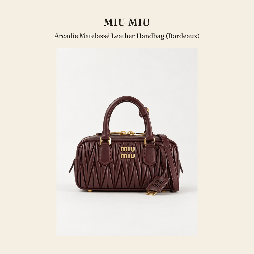 미우미우(Miu Miu) Arcadie Matelassé Leather Handbag (Bordeaux) - 영국직구 정품 | 레아영국