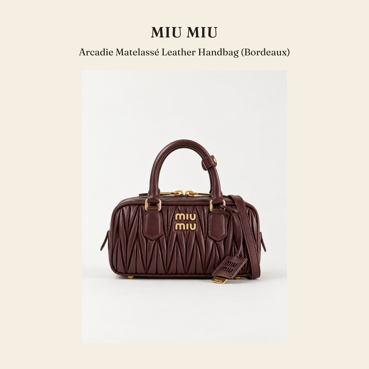 미우미우(Miu Miu) Arcadie Matelassé Leather Handbag (Bordeaux) - 영국직구 정품 | 레아영국