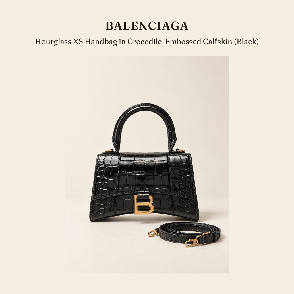 발렌시아가(Balenciaga) Hourglass XS Handbag in Crocodile-Embossed Calfskin (Black) - 영국직구 정품 | 레아영국