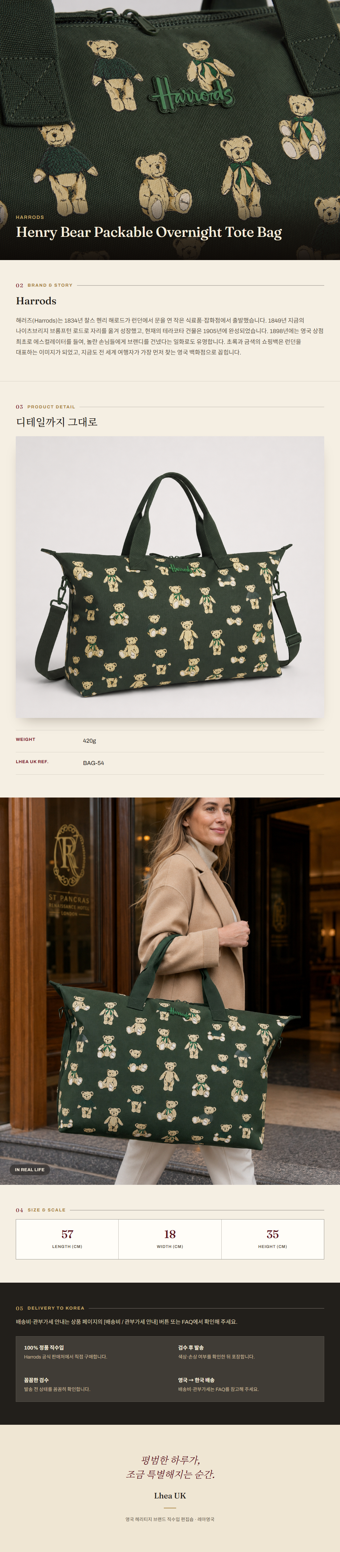 해로즈(Harrods) Henry Bear Packable Overnight Tote Bag 토트백 - 영국 정품 직수입 | Lhea UK(레아영국)