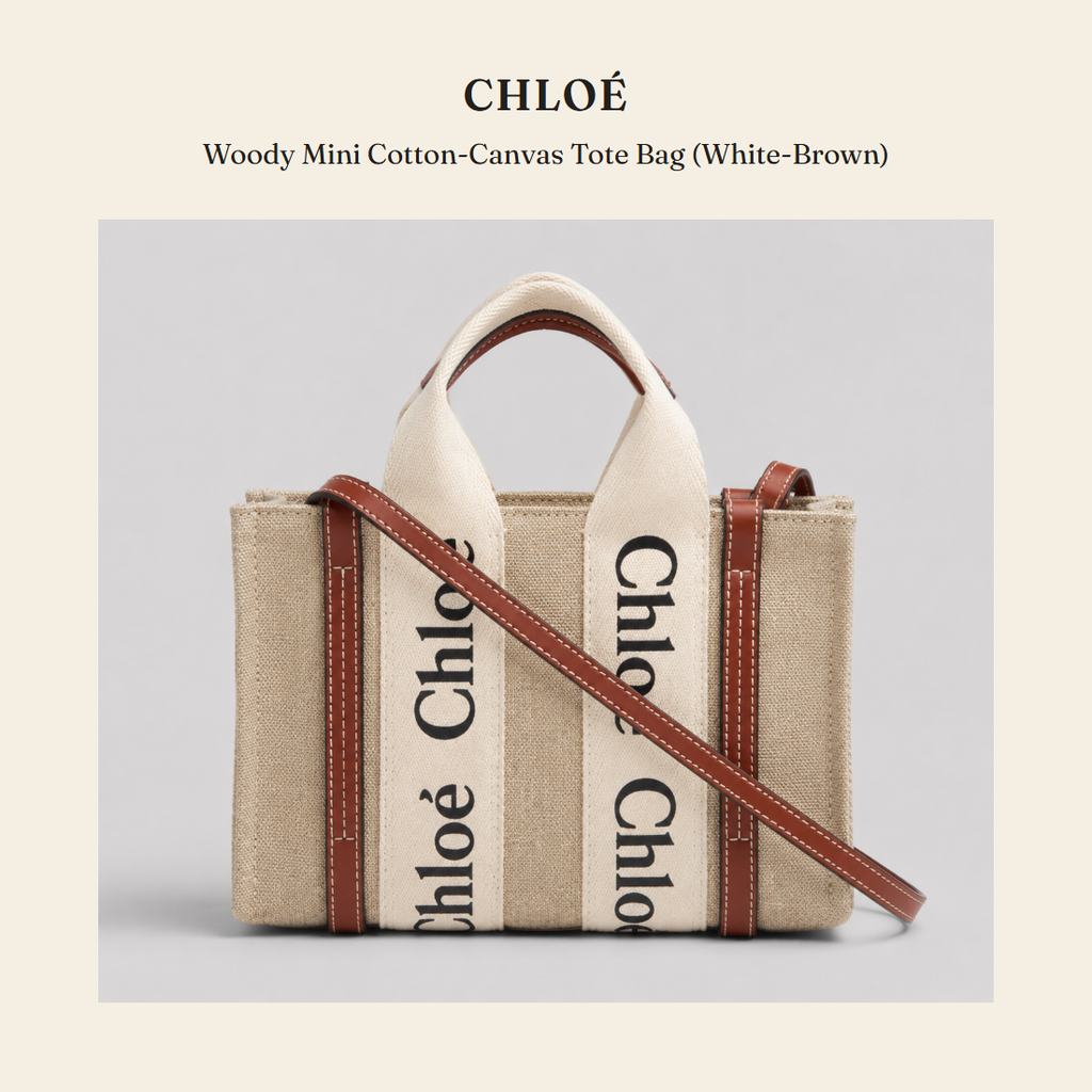 클로에(Chloé) Woody Mini Cotton-Canvas Tote Bag (White-Brown) 토트백 - 영국 정품 직수입 | Lhea UK(레아영국)