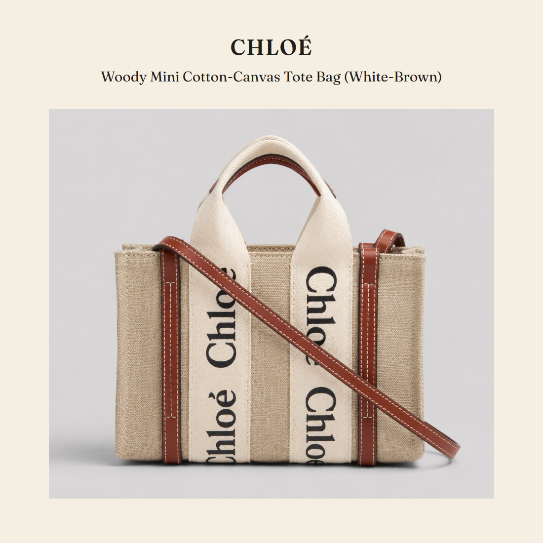 클로에(Chloé) Woody Mini Cotton-Canvas Tote Bag (White-Brown) 토트백 - 영국 정품 직수입 | Lhea UK(레아영국)