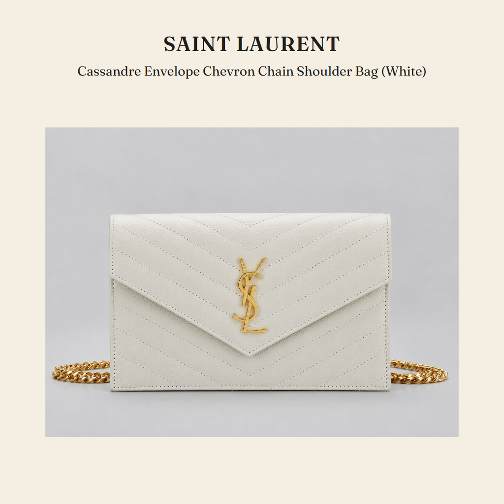 생로랑(Saint Laurent) Cassandre Envelope Chevron Chain Shoulder Bag (White) 숄더백 - 영국 정품 직수입 | Lhea UK(레아영국)
