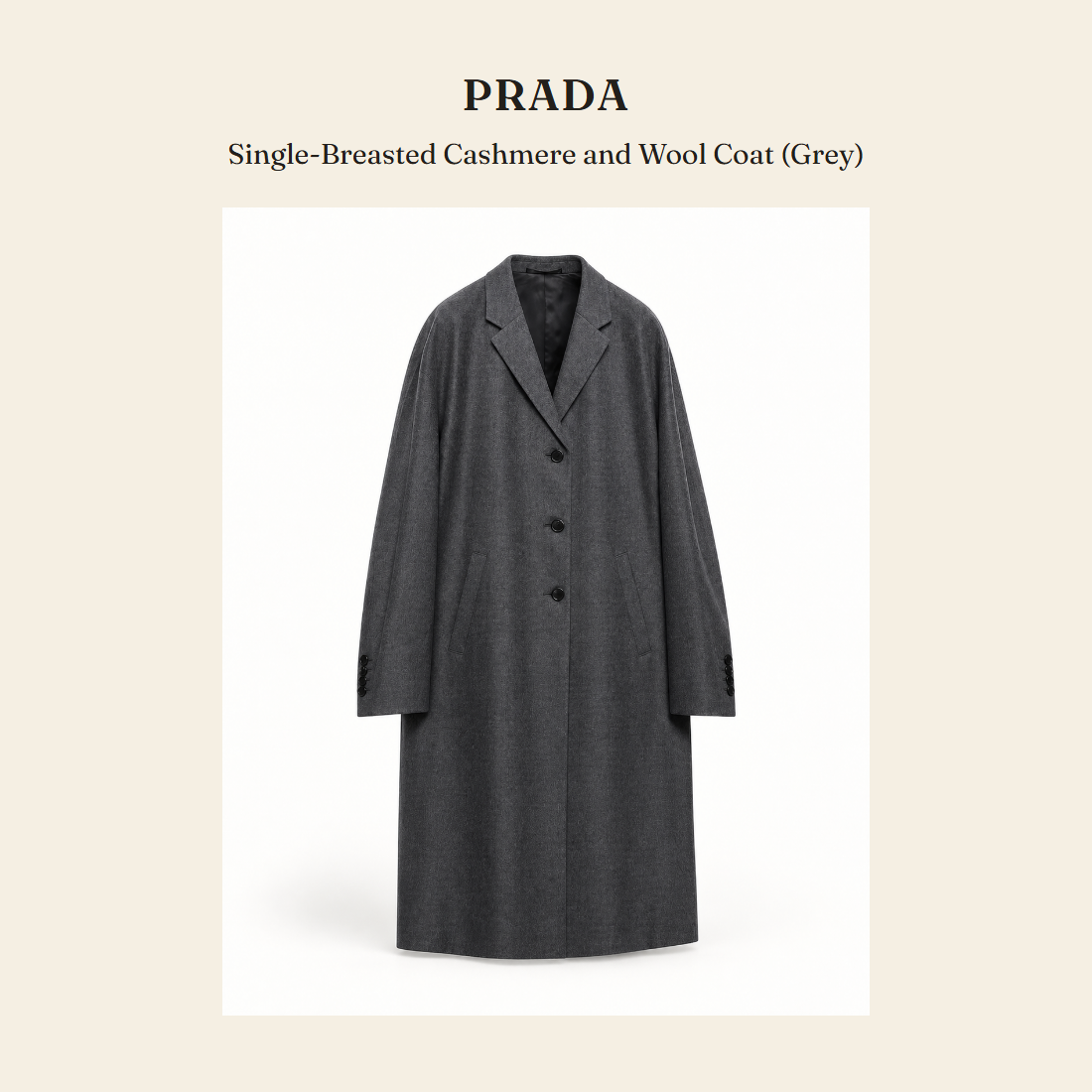 프라다(Prada) Single-Breasted Cashmere and Wool Coat (Grey) - 영국 정품 직수입 | Lhea UK(레아영국)