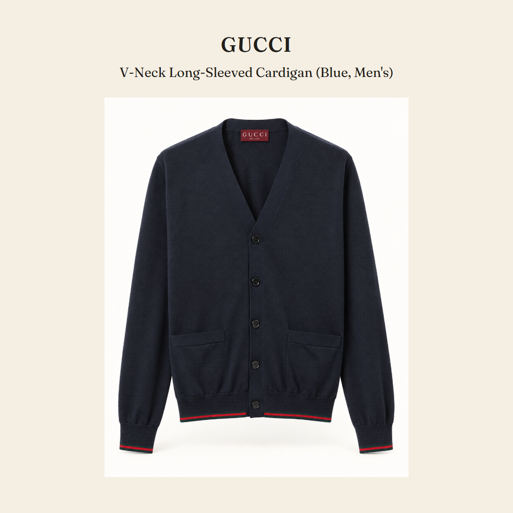 구찌(Gucci) V-Neck Long-Sleeved Cardigan (Blue, Men's) - 영국 정품 직수입 | Lhea UK(레아영국)