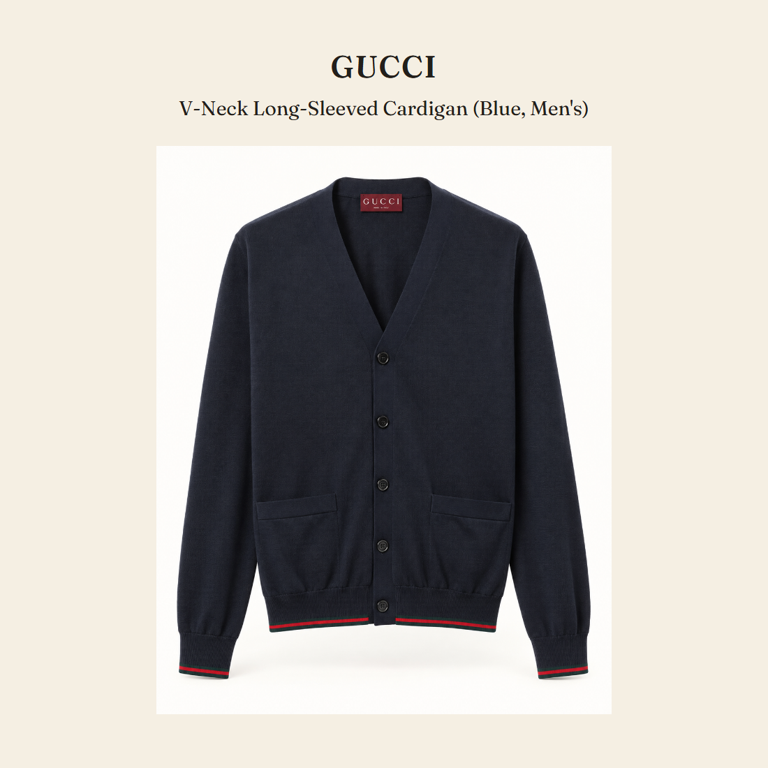 구찌(Gucci) V-Neck Long-Sleeved Cardigan (Blue, Men's) - 영국 정품 직수입 | Lhea UK(레아영국)