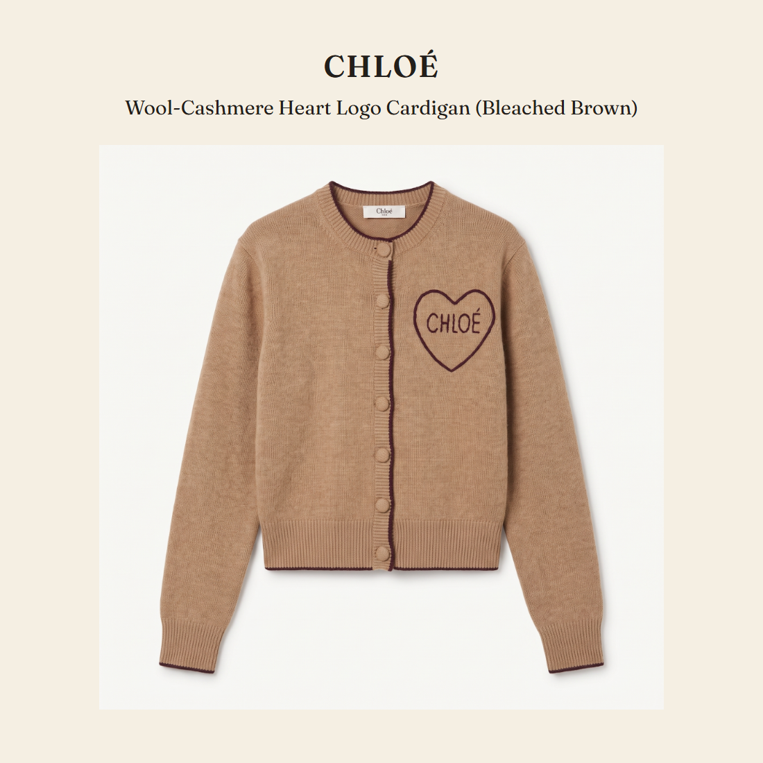 클로에(Chloé) Wool-Cashmere Heart Logo Cardigan (Bleached Brown) 니트웨어 - 영국 정품 직수입 | Lhea UK(레아영국)