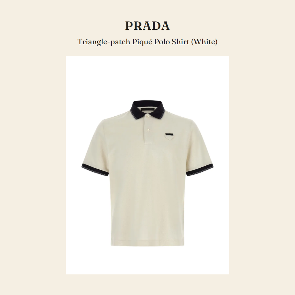 프라다(Prada) Triangle-patch Piqué Polo Shirt (White) 남성 셔츠 - 영국 정품 직수입 | Lhea UK(레아영국)