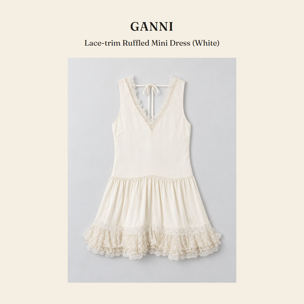 가니(GANNI) Lace-trim Ruffled Mini Dress (White) 원피스 - 영국 정품 직수입 | Lhea UK(레아영국)