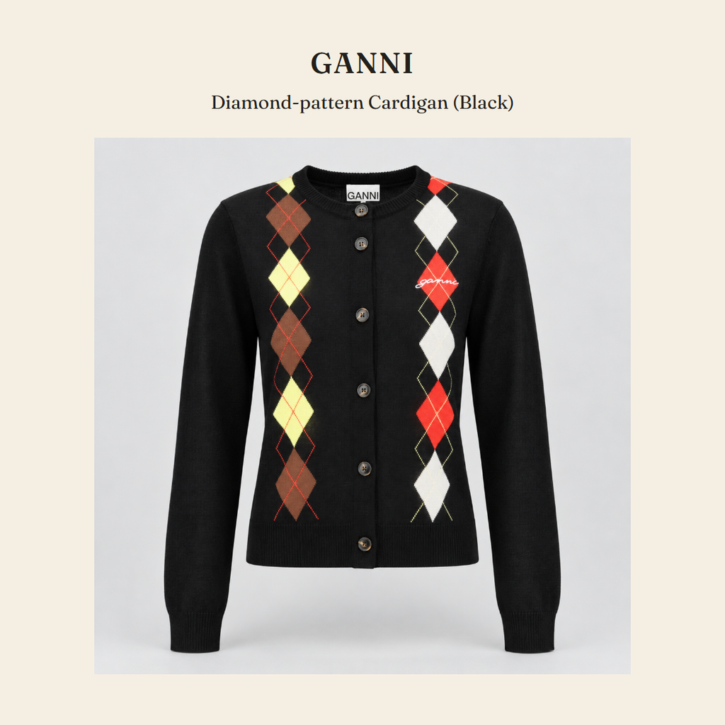 가니(GANNI) Diamond-pattern Cardigan (Black) - 영국 정품 직수입 | Lhea UK(레아영국)
