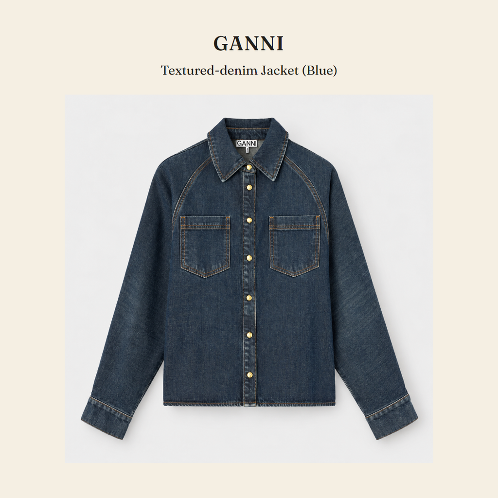 가니(GANNI) Textured-denim Jacket (Blue) - 영국 정품 직수입 | Lhea UK(레아영국)