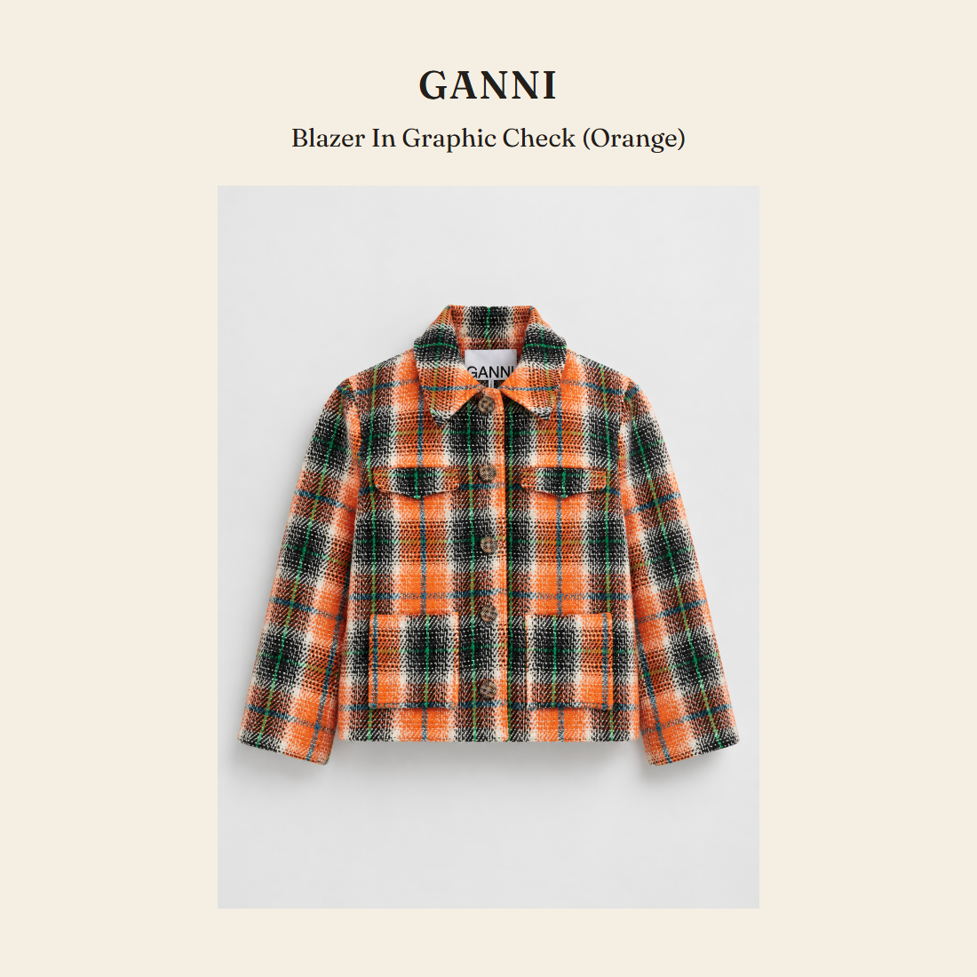 가니(GANNI) Blazer In Graphic Check (Orange) - 영국 정품 직수입 | Lhea UK(레아영국)