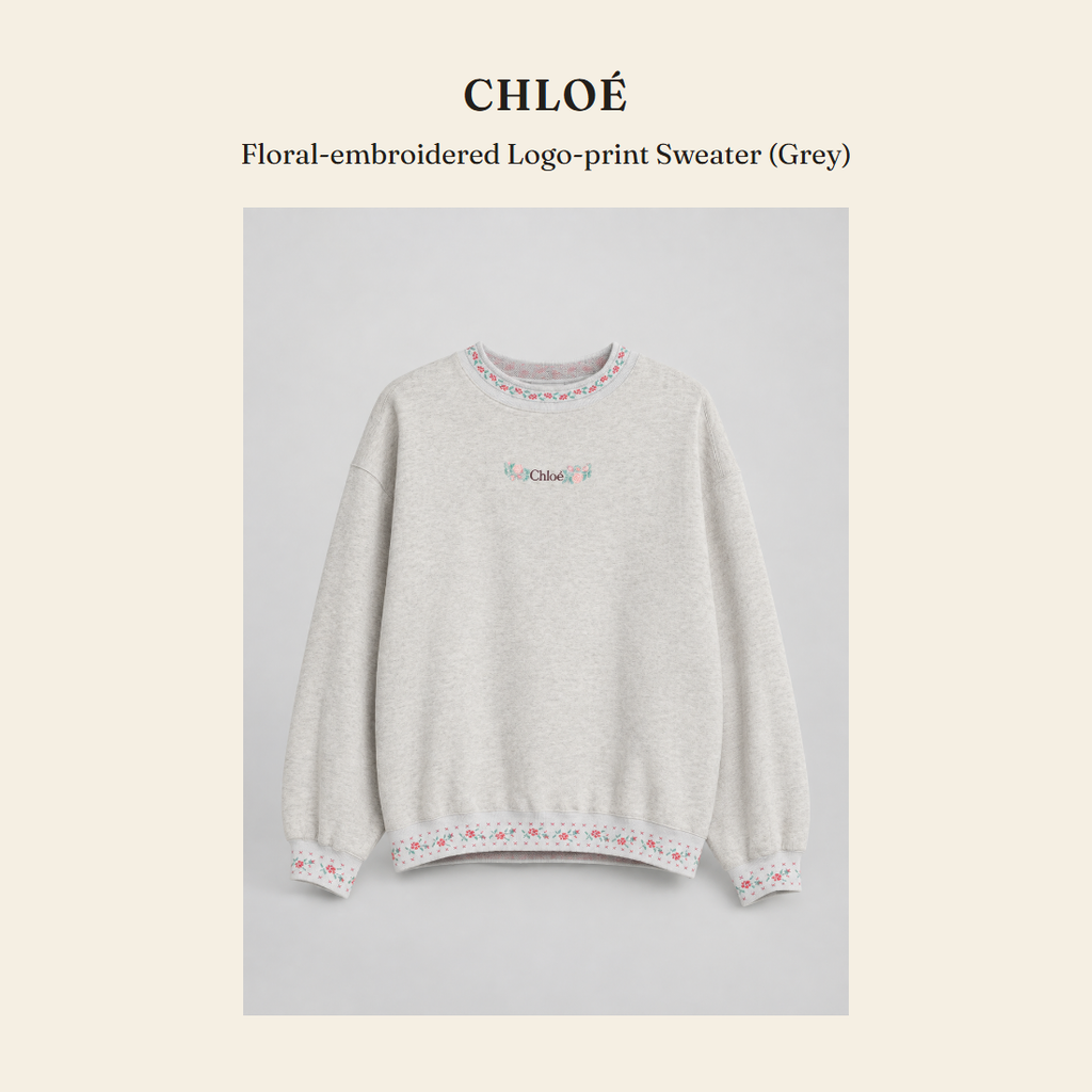 클로에(Chloé) Floral-embroidered Logo-print Sweater (Grey) 니트웨어 - 영국 정품 직수입 | Lhea UK(레아영국)