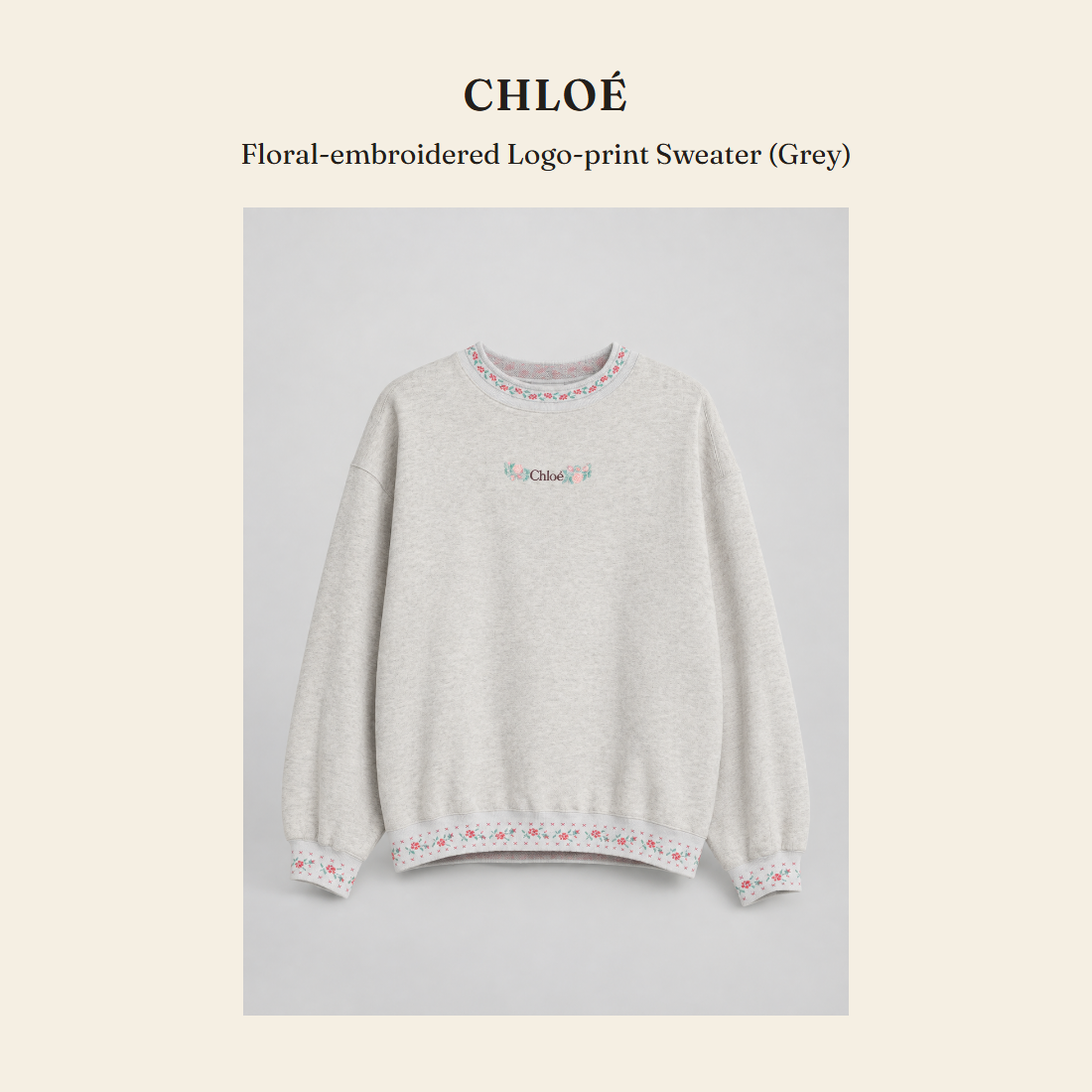 클로에(Chloé) Floral-embroidered Logo-print Sweater (Grey) 니트웨어 - 영국 정품 직수입 | Lhea UK(레아영국)