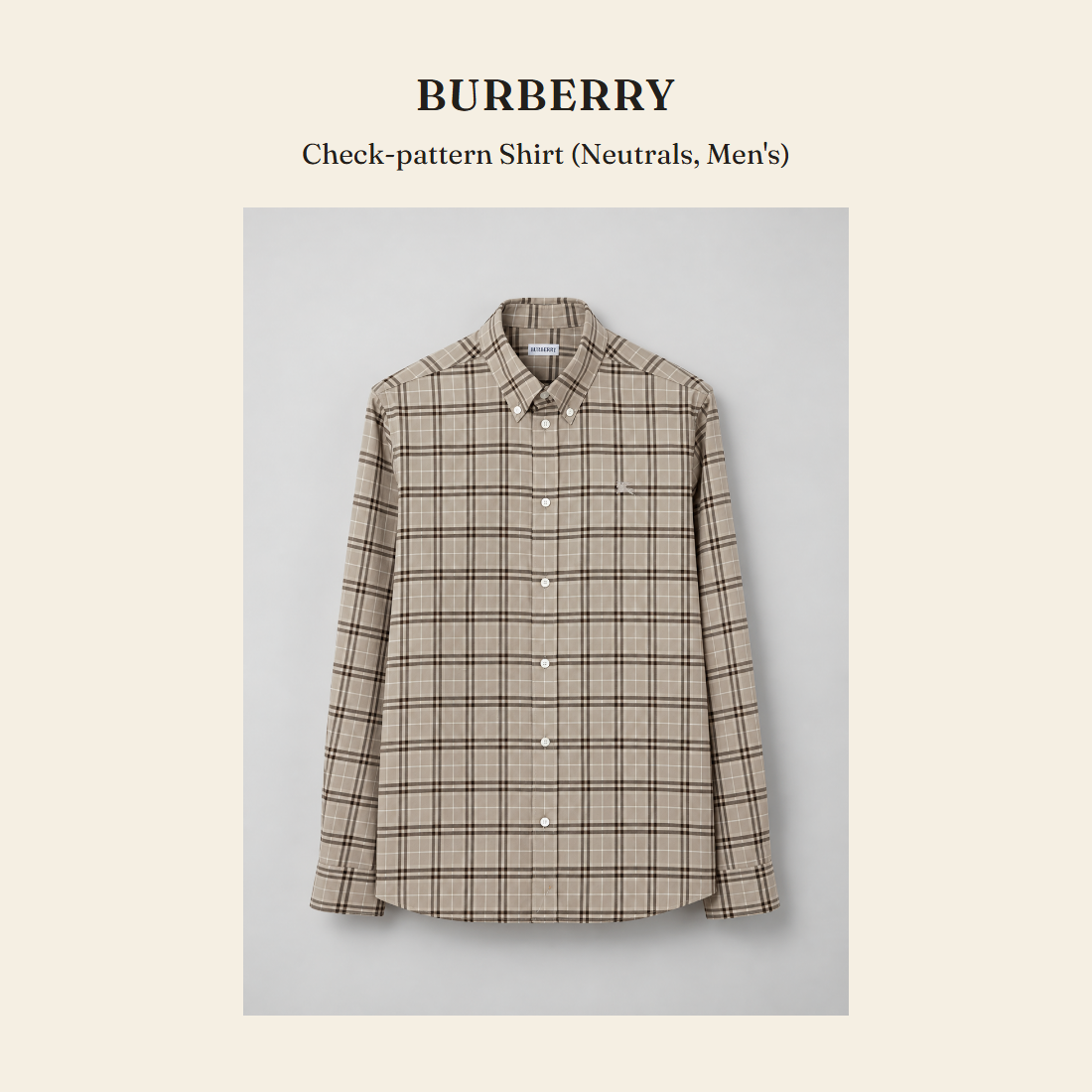 버버리(Burberry) Check-pattern Shirt (Neutrals, Men's) 셔츠 - 영국 정품 직수입 | Lhea UK(레아영국)