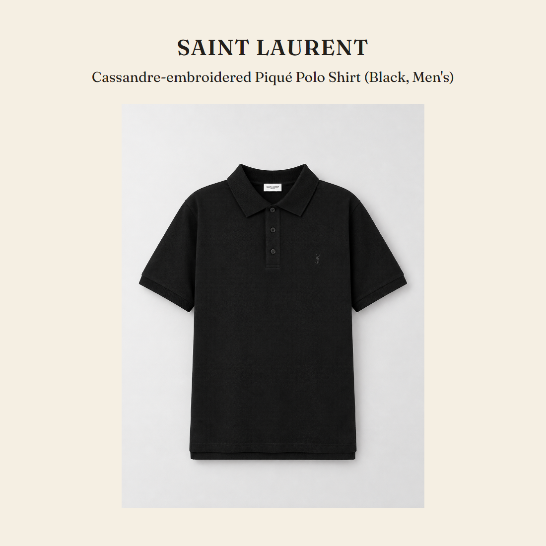 생로랑(Saint Laurent) Cassandre-embroidered Piqué Polo Shirt (Black, Men's) 폴로 셔츠 - 영국 정품 직수입 | Lhea UK(레아영국)