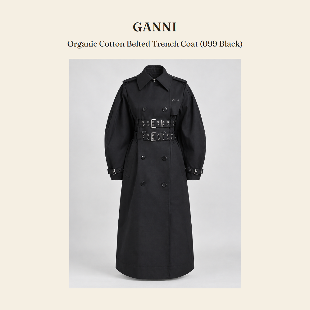 가니(GANNI) Organic Cotton Belted Trench Coat (099 Black) - 영국 정품 직수입 | Lhea UK(레아영국)