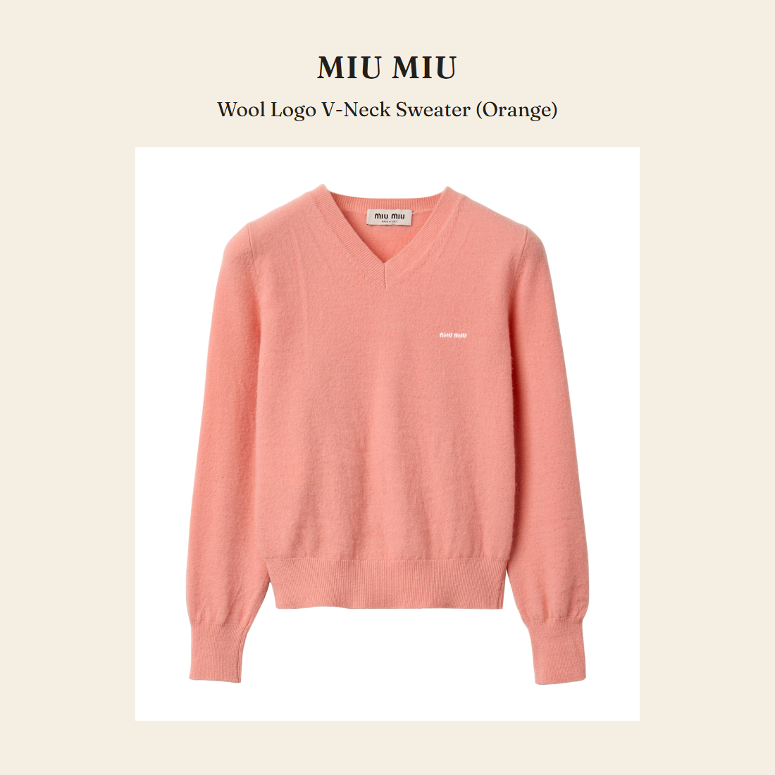 미우미우(Miu Miu) Wool Logo V-Neck Sweater (Orange) 니트웨어 - 영국 정품 직수입 | Lhea UK(레아영국)