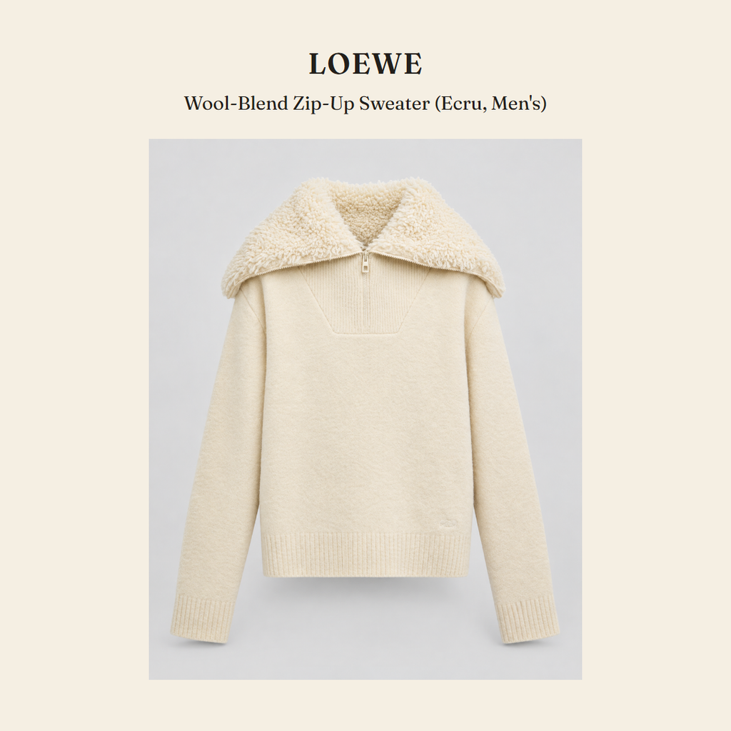 로에베(Loewe) Wool-Blend Zip-Up Sweater (Ecru, Men's) 니트웨어 - 영국 정품 직수입 | Lhea UK(레아영국)