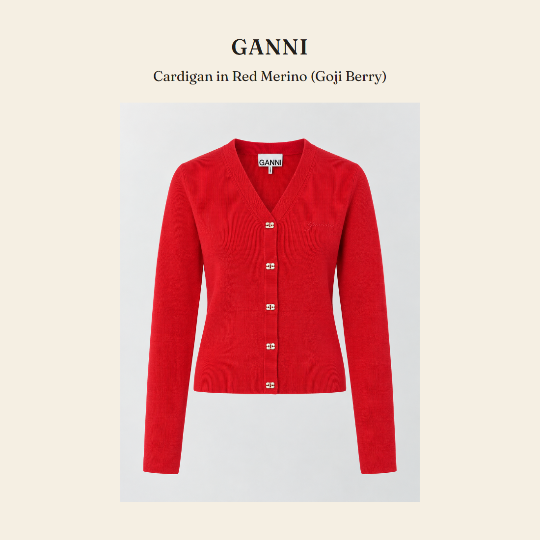 가니(GANNI) Cardigan in Red Merino (Goji Berry) - 영국 정품 직수입 | Lhea UK(레아영국)
