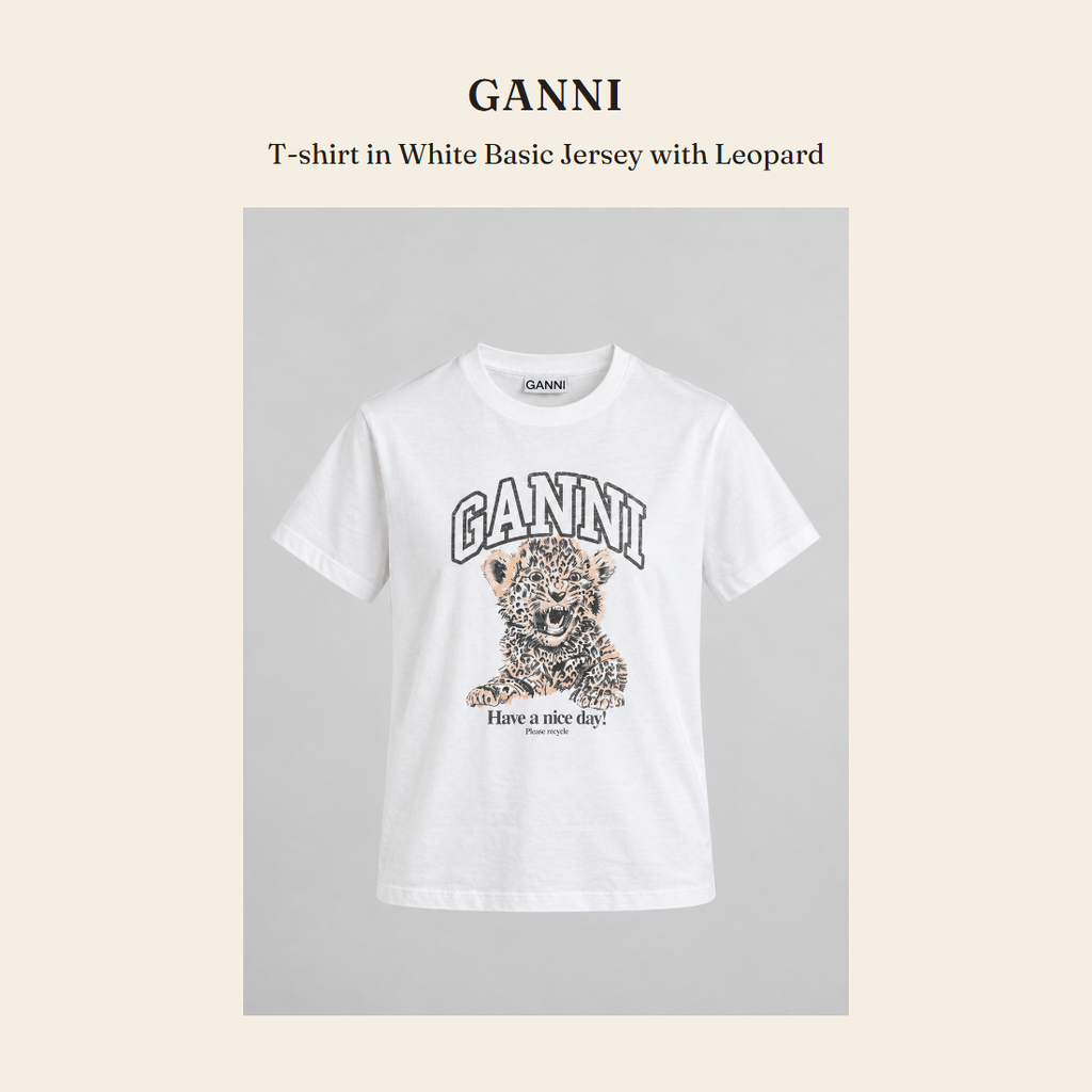 가니(GANNI) T-shirt in White Basic Jersey with Leopard - 영국 정품 직수입 | Lhea UK(레아영국)