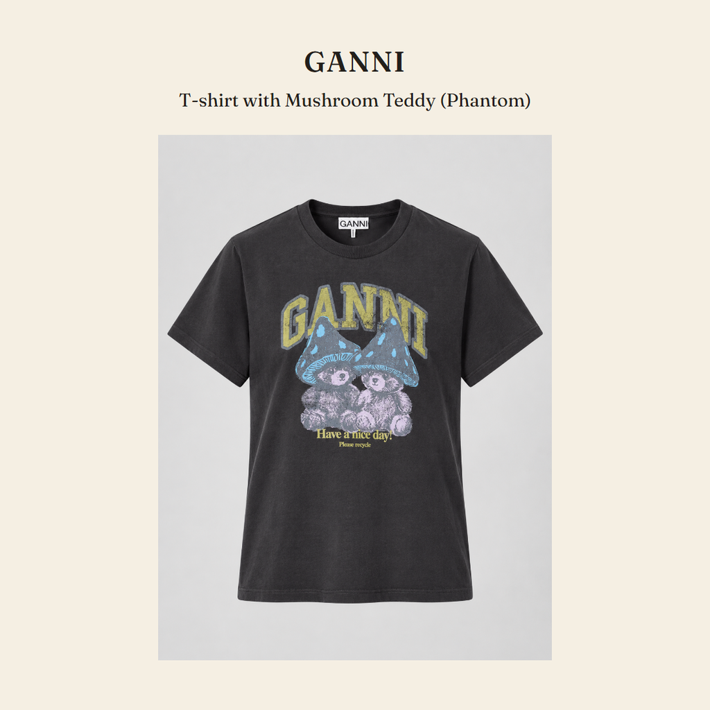가니(GANNI) T-shirt with Mushroom Teddy (Phantom) - 영국 정품 직수입 | Lhea UK(레아영국)